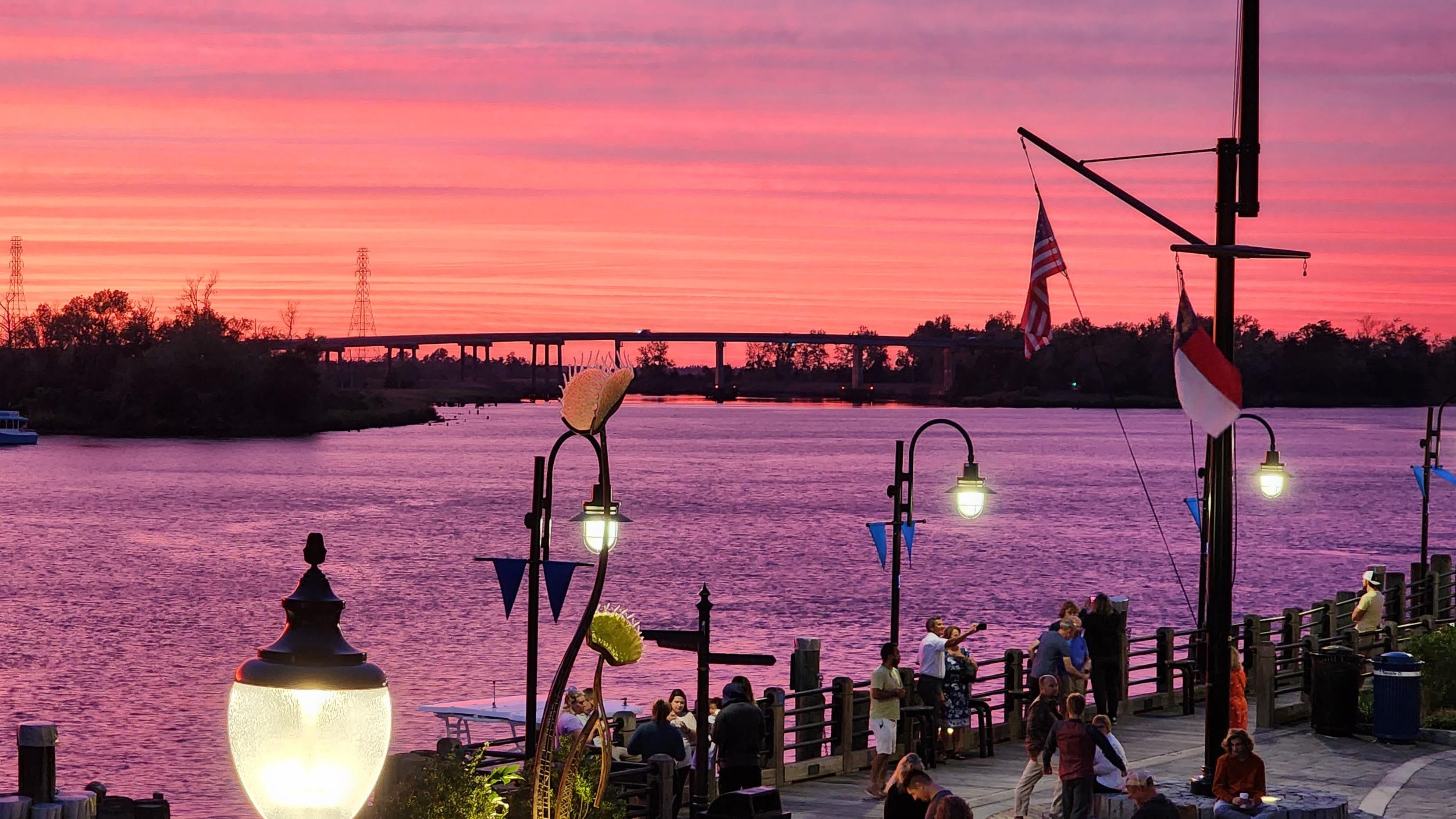 Sunset over the Cape Fear River in downtown Wilmington, NC.