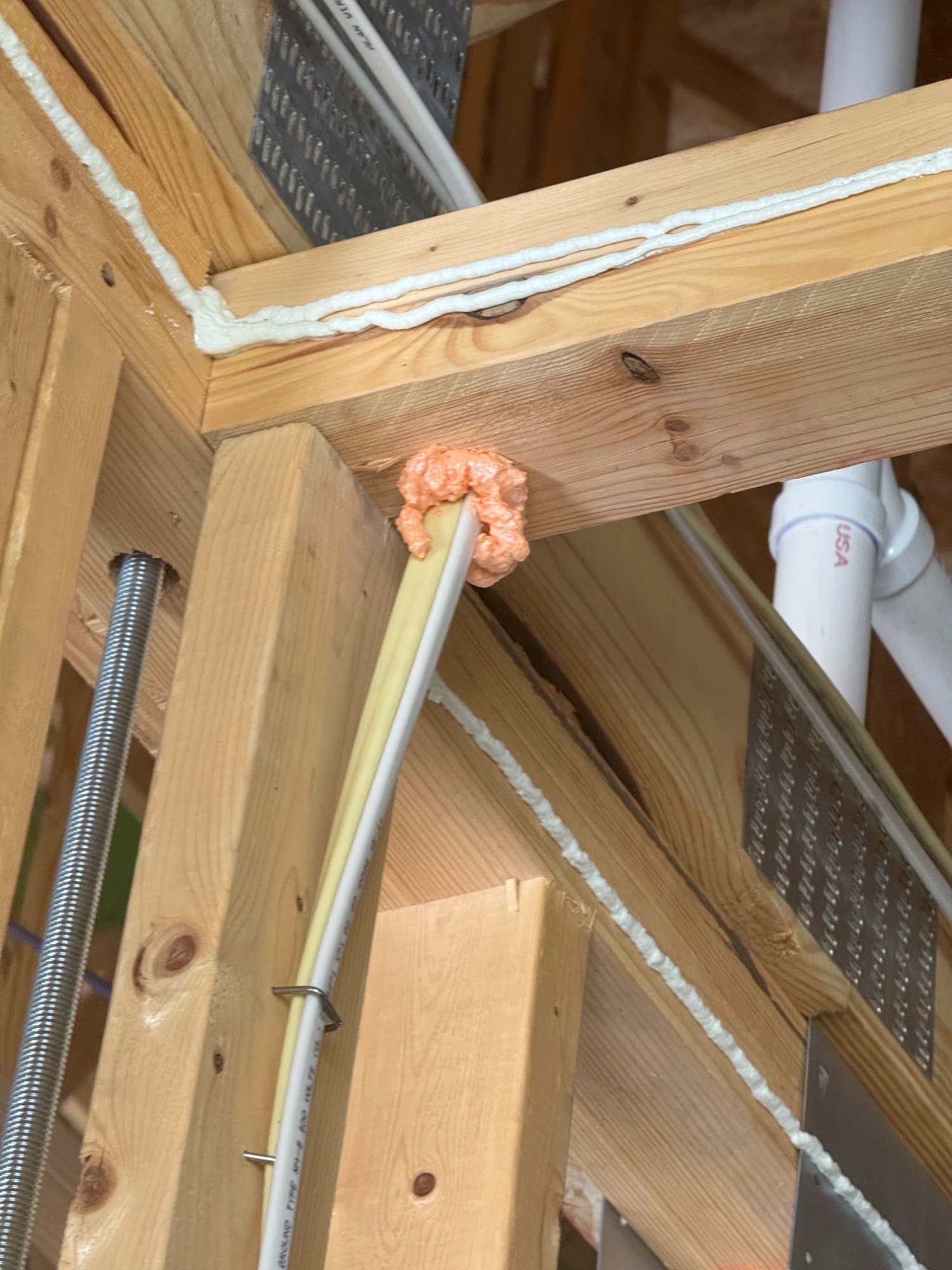 New-construction framing detail during a Leland build.