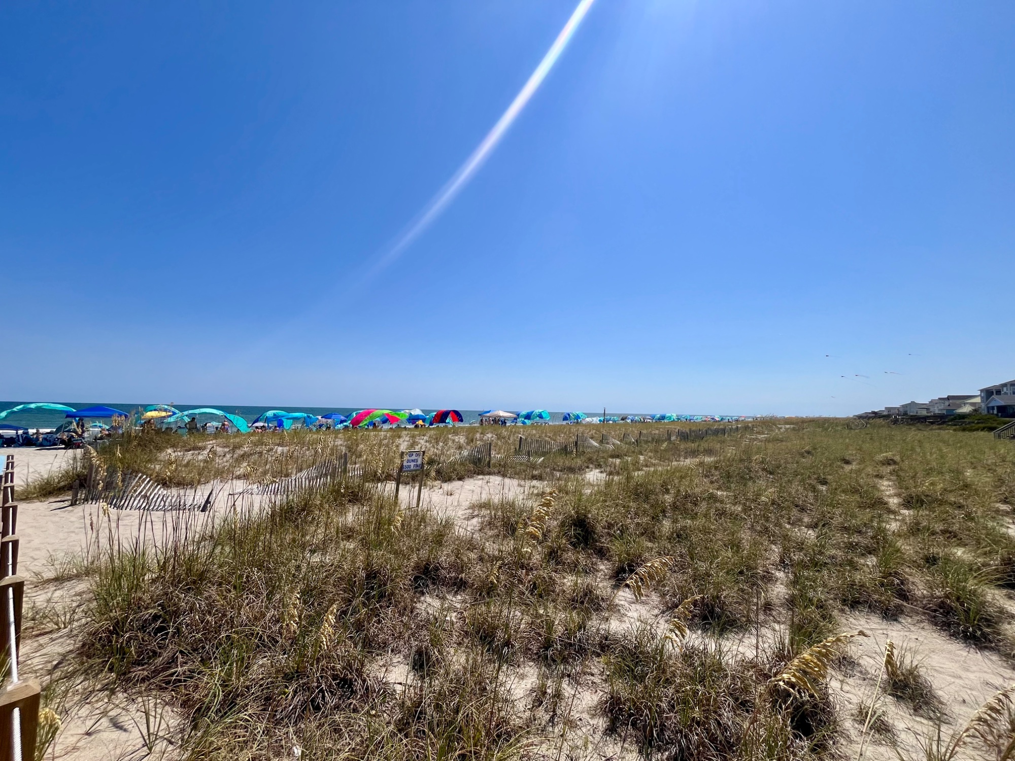 Beach dunes and umbrellas
